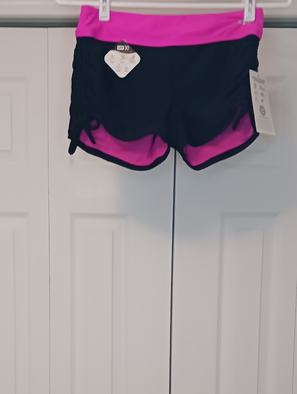 NWT Zeroxposur Pink/Black Ruched Boyleg Swim Shorts with liner Size XS - Picture 7 of 7